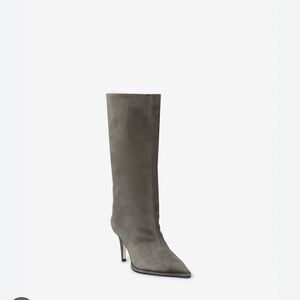 Tamara Mellon Grey Micro Suede Napa Leather Mid-Calf Heeled Boots – 39.5 NWT